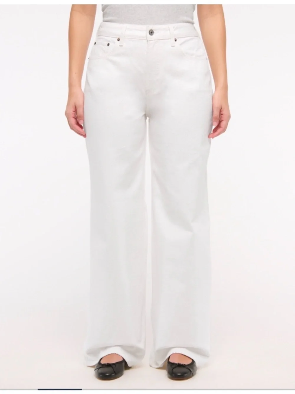 032 Abercrombie & Fitch Cream Wide Leg High Rise Jeans - Picture 2 of 9